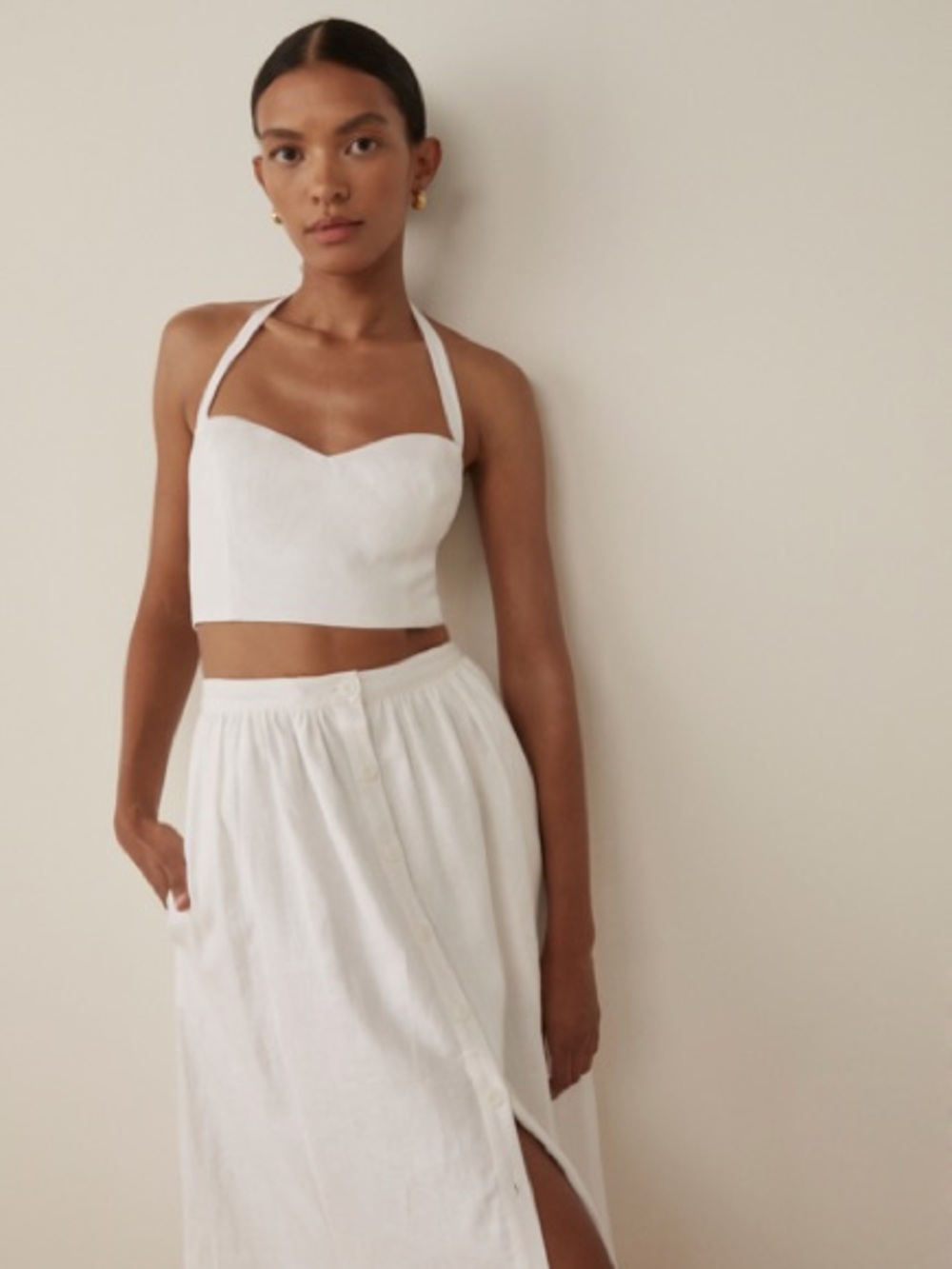 NWT Reformation Orzo white linen midi skirt